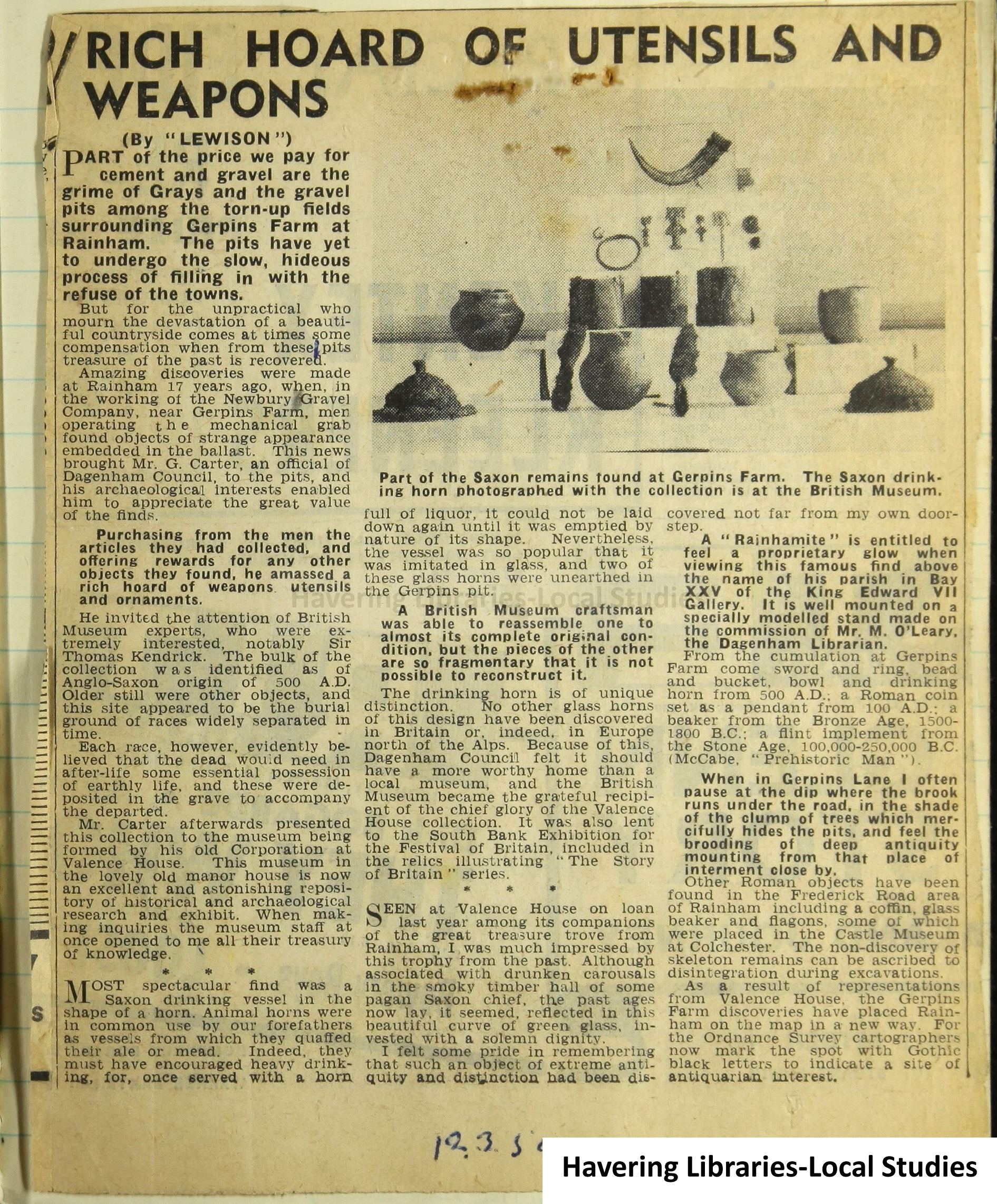 Newspaper report 12th March 1954